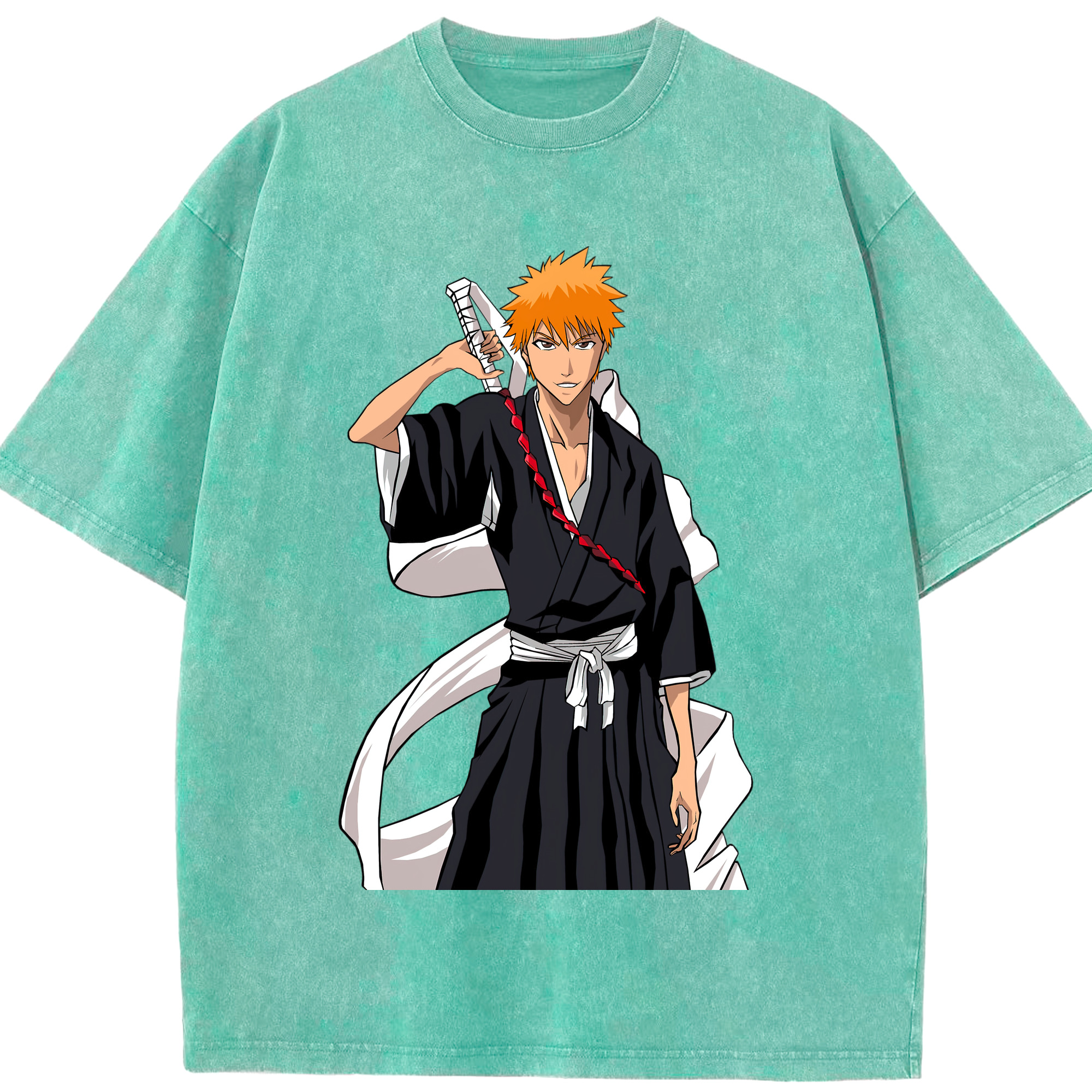 （画像用） ブリーチ 黒崎一護（くろさき いちご）BLEACH Kurosaki Ichigo 綿100% ヴィンテージ風 半袖Tシャツ（フロントプリント）